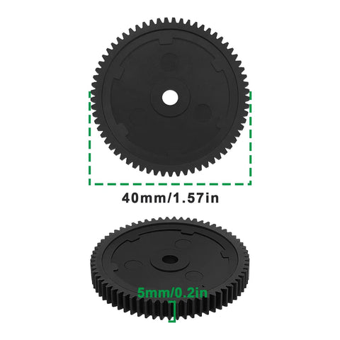 65T RC Car Spur Gear Two Pack For FTX Vantage And Carnage RC Motors 40mm 1.57in durable plastic gear front and side view