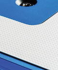 Close-up of high pressure laminate router table top with 10 point plate leveling for precision cuts smooth low friction routing surface.