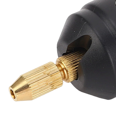 Close-up of drill bit on Compact USB Electric Micro Drill Hand Tool for Jewelry Making and Soft Material Crafting Pin Vise With 10 Needles