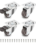 Low Profile Caster Wheels Set Of Four Heavy Duty Swivel Casters With Two Locking Brakes And Quiet Rubber Treads, chrome finish.
