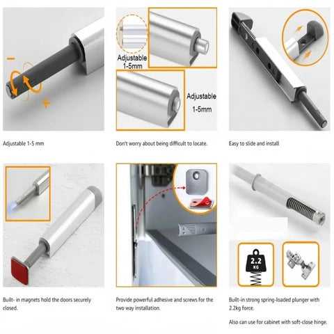 Adjustable features of Push To Open Damper Buffer Magnetic Cabinet Door Latches Smooth Quiet Closer Rebounder Cupboard Catch Drawer Stopper For Wardrobe Gold Finish Easy Install Strong Hold 20 Pack