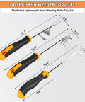 Three Piece Garden Weeder Set With Rubber Handles Hand Held Uprooting Tools V Shape Weeder Four Teeth Weed Puller L Shaped Crack Weeder Rust Resistant Stainless Steel