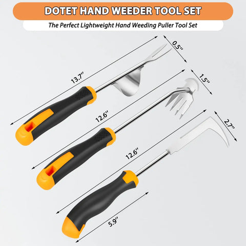 Three Piece Garden Weeder Set With Rubber Handles Hand Held Uprooting Tools V Shape Weeder Four Teeth Weed Puller L Shaped Crack Weeder Rust Resistant Stainless Steel