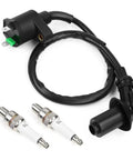 Race Ready Ignition Coil With Two Spark Plug Wires Replacement Kit For 50cc 80cc 90cc 125cc And 150cc Engines on white background