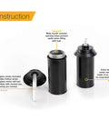 Replacement 12 Oz Tiki Torch Canister With Snuffer Cap Attached Easy Fill Aluminum Metal Torch Fuel Canister Perfect For Tiki Torches Missing Caps 1 Pack, showcasing black aluminum canisters, open with fibreglass wicks and closed on white background.