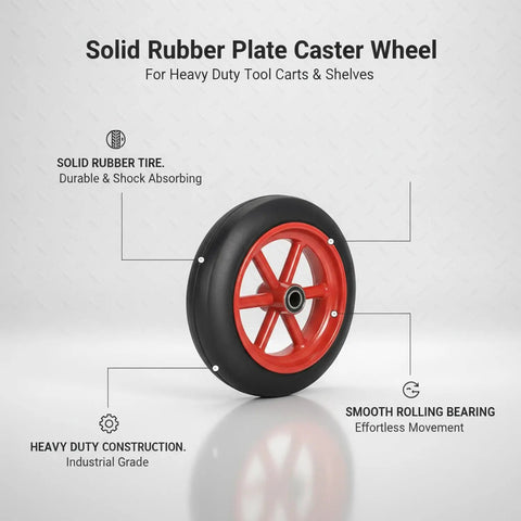 Heavy Duty Solid Rubber Plate Caster Wheel 11.02 Inch Diameter, red and black for industrial tool carts, shelving units, workbenches