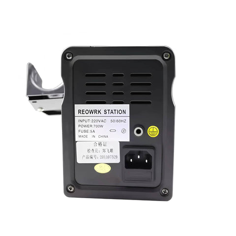 Back view of 858D Plus Hot Air Desoldering Station With LCD Display 750W Fast Heating Auto Cold Air Anti Burn SMD Rework