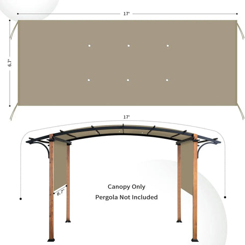 Canopy Replacement For 17x6.8 Ft Outdoor Pergola Gazebo Shade Cover Waterproof Top Khaki Cover Only shown with dimensions.