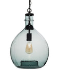 Ginormous Mouth Blown Glass Pendant Light Fixture, 13 Inch Clear Globe Shade, Handmade Recycled Glass, 21 Inch Height, Adjustable Cord