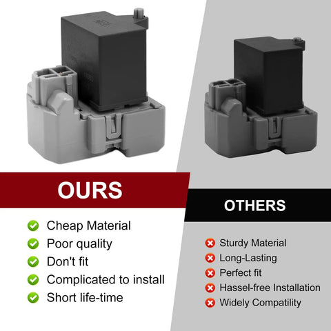 Comparison of refrigerator start device relay kits, showing differences in material and installation between brands.
