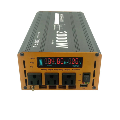 Certified Bad Boy Heavy Duty 2000W Power Inverter 12V Dc To 120V Ac Converter with LED display and 3 AC outlets.