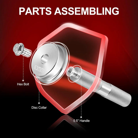 10 Piece Bearing Press Kit With Seal Driver And 9 Adapters showing hex bolt, disc collar, and 5.5-inch handle assembly