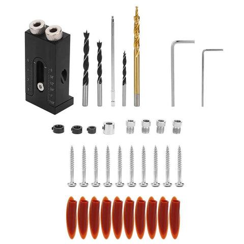 Pro-Grade Pocket Hole Jig Kit With Oblique Drilling Locator And Dual Woodworking Guides, Aluminum Alloy Pocket Jig components.