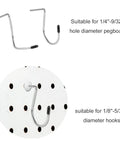 120 Pack White Pegboard Hook Stoppers Lock It Down And Keep Gear Secure Heavy Duty Silicone Safety Clips Halt Hook Drop Fits Standard Wall Mounts Garage Setup Routine showing chrome hooks suited for pegboard with various hook sizes.