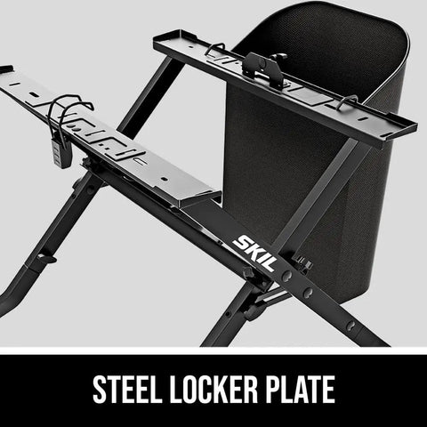 Steel locker plate on Built Tough 15 Amp 8 1/4 Inch Compact Table Saw With Quick Release Folding Stand.