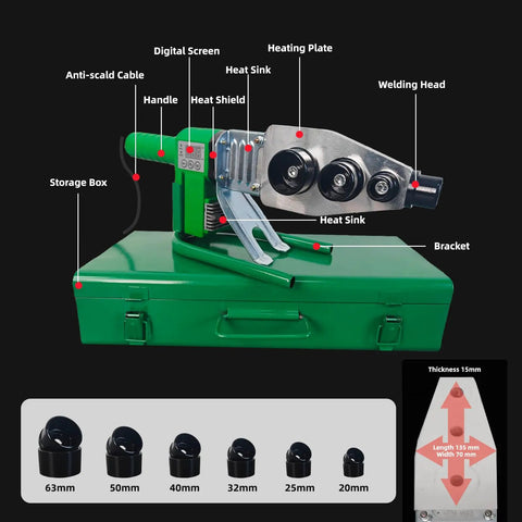 All Purpose Pipe Fusion Welder For PP PP R PE And PP C Pipes With 20mm 25mm 32mm 40mm 50mm 63mm Die Heads 110V PVC Heater Heavy Duty