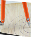 Rock Solid Carpenter Scribing Divider And Adjustable Woodworking Measuring Tool Featuring Large Diameter Locking Compass marking circles on wood.