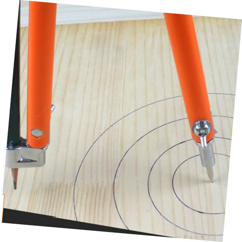 Rock Solid Carpenter Scribing Divider And Adjustable Woodworking Measuring Tool Featuring Large Diameter Locking Compass marking circles on wood.