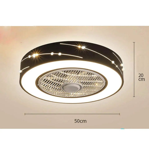 Sleek Minimalist Black Ceiling Fan With Three Speed Airflow And Three Color Dimming For Bedrooms And Offices, 50cm diameter.