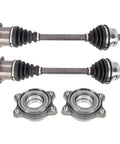All In One Four Piece Front CV Axle And Wheel Hub Bearing Kit For 2002 2009 Audi A4 Replacement Set With Two Front CV Axles And Two Front Hub Modules Direct Fit Built Tough Ready To Install displayed