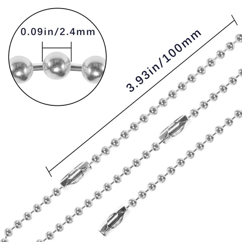 Bulk 500 Pieces Ball Chain Keychains, 3.9 Inch Beaded Dog Tag Chains, Silver Nickel Plated Key Chain Links, Connector Chains For Keychains, 2.4mm Bead Size, 3.93in chain