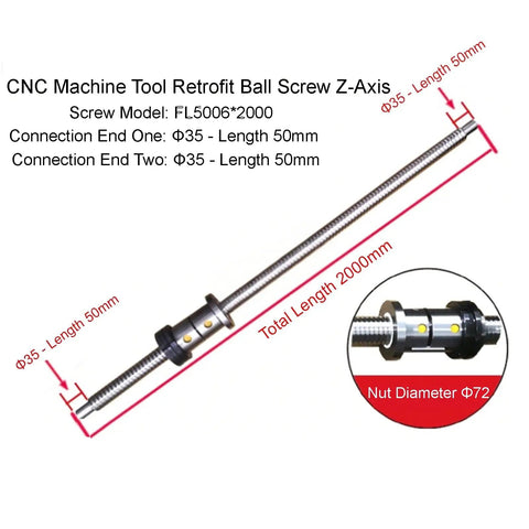 Pro-Grade Ground Ball Screw For CNC Machines, P4 Or C5 Precision, 50mm Diameter, with Nut, Z-Axis retrofit view.