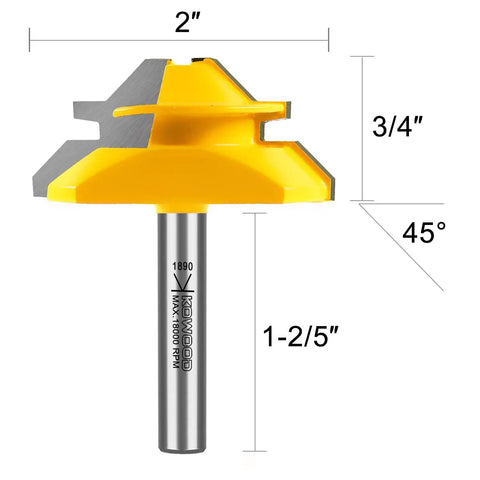 Heavy Duty Pro Grade Carbide Lock Miter Router Bit 45 Degree Cut 3/4 Inch Cutting Height 1/4 Inch Shank Built Tough For Handheld Or Table Routers Smooth Vibration Free Performance