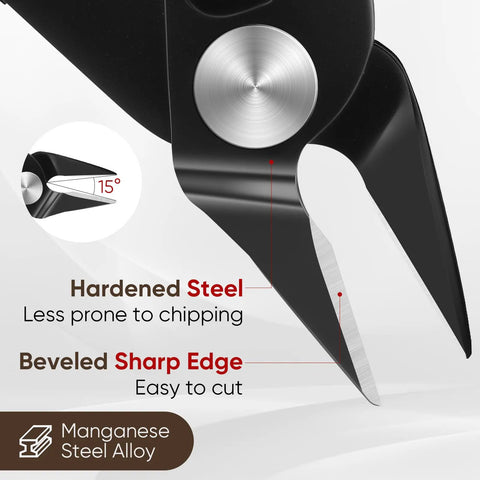 Close-up of 5 Inch Flush Cutters showing manganese steel alloy beveled sharp edge for precision work in electronics and jewelry.