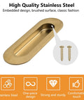 Two Pack Brushed Gold Stainless Steel Flush Pull Handles With Side Hole Oval Embedded Recessed Finger Pulls for cabinets
