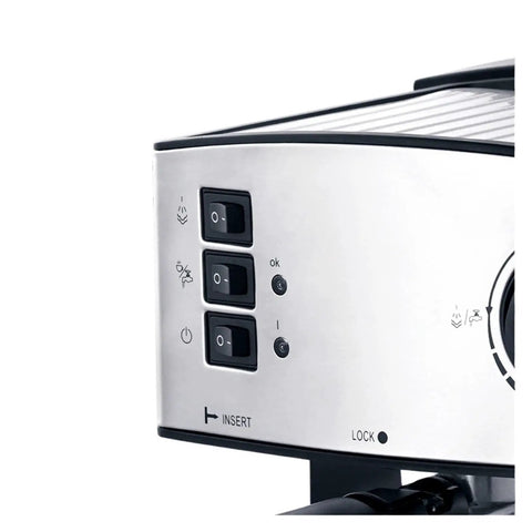 Control panel of Electric Milk Frother For Cappuccino And Latte Brewing with buttons for easy operation in stainless steel.