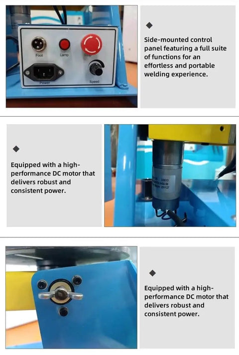 Side view of Badass Benchtop Welding Positioner Rotary Table showing control panel for speed and functions.