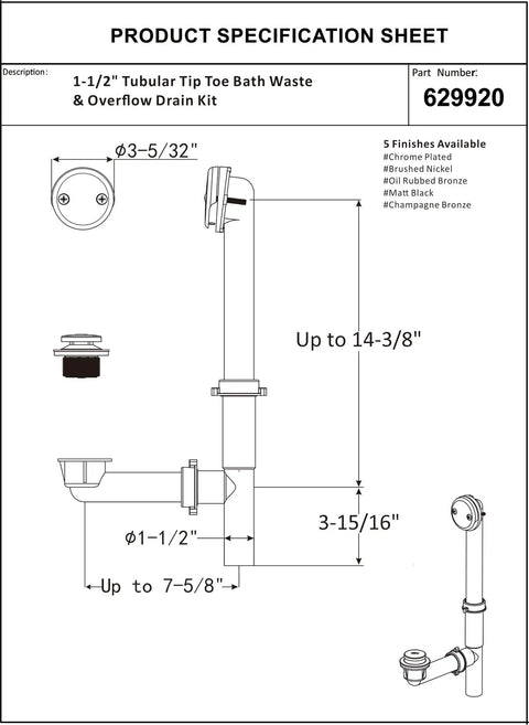 One And A Half Inch Black Tubular Bath Drain Kit With Tip Toe Touch Toe Drain Stopper Overflow Plug Face Plate Screws And Oil Rubbed Bronze Finish For No Fuss Easy Tub Drain Replacement blueprint