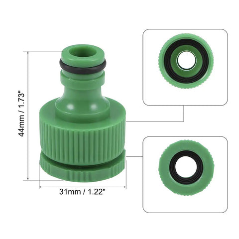 Easy Plug And Play Garden Hose Fittings Kit 1/2 To 3/4 Inch Faucet Tap Connector Adapters For G1/2 G3/4 Thread Fits 4/7mm And 8/12mm OD Tubing For Irrigation Lawn Patio Greenhouse 5 Pack, green plastic adapter 44mm