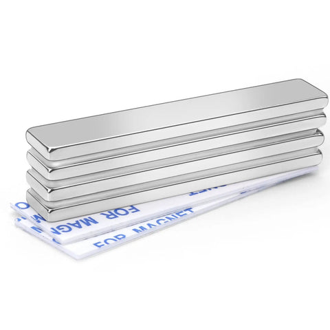 Four Pack Neodymium Bar Magnets with Double Sided Adhesive for Science Experiments STEM Projects Craft Fridge Kitchen Office 60 x 10 x 3 mm