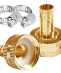 2 Pack Solid Brass Hose End Connector Kit One Half Inch Barb To Three Quarters Inch GHT Female Splicer Repair Fittings With Stainless Steel Clamps For Leakproof Garden Hose Repair