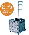 Ultra Slim Rolling Storage Cart With Telescopic Handle Collapsible Utility Cart Blue Wave Print, extends to 22.5 inches