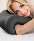 Woman resting head on Ergonomic Neck Support Pillow With Memory Foam For Office Chair And Desk All Day Comfort Breathable Headrest