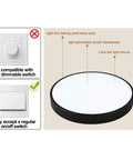Sleek Black Flush Mount LED Ceiling Light Fixture 19.6 Inch 39W Modern Ceiling Lamp, with diagram of non-dimmable features.