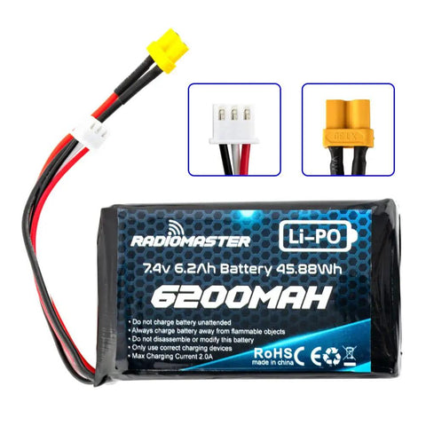 Beefy 7.4V 2S 6200mAh LiPo Battery With XT30 JST XH Connector for Boxer TX16S Remote Transmitter and RC Car Drone Controller