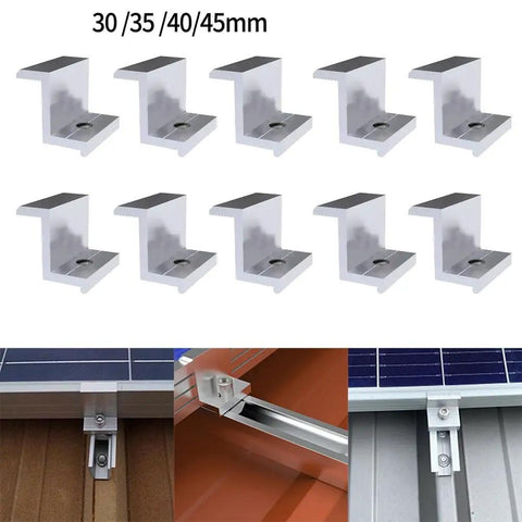 10 Pack Aluminum Alloy End Clamps For Solar Panel PV Mounting Brackets Fits 30mm 32mm 35mm 40mm Frame Heights Easy Install