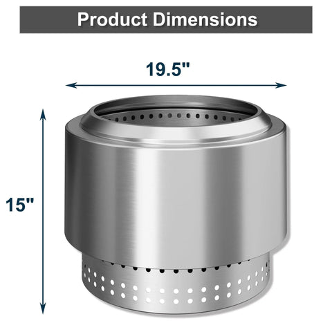 Dimensions of Smokeless 19.5 Inch Stainless Steel Fire Pit With Waterproof Bag And Poker For Patio, Camping And Backyard, Low Smoke Wood Burning Fire Pit For Cozy Outdoor Hangouts.