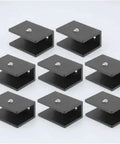 Wall Mounted Glass Holder Bracket Set For Black Shelves With Clamp Style Supports Silica Gel Finish Anti Oxidation Solid Frame Dope Yet Reliable Shelf Mounts 30 Pack, showing black bracket clamps on white background.