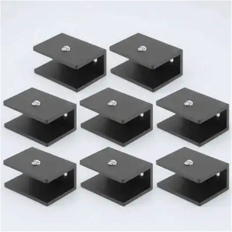 Wall Mounted Glass Holder Bracket Set For Black Shelves With Clamp Style Supports Silica Gel Finish Anti Oxidation Solid Frame Dope Yet Reliable Shelf Mounts 30 Pack, showing black bracket clamps on white background.