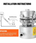 Diagram and photo of a 100W Portable Water Turbine Power Generator For Outdoor Use Micro Hydropower System With Ballast 50mm Spigot 110V To 220V Output Ideal For Home Lighting Camping And Off Grid Living, showing installation instructions and application note.
