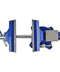 Top view of Home Workshop Vise With Four And A Half Inch Jaw Width And Three Inch Opening Swivel Base For Secure Grip Heavy Duty 30,000 PSI Gray Iron Construction Ideal For DIY Projects In The Shop Blue Finish.