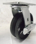 Heavy Duty 6 Inch By 2 Inch Swivel Caster With Brake, V Groove Iron Steel Wheel, 1000 Lb Capacity, For Carts And Machinery