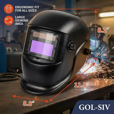 Auto Darkening Welding Helmet With True Color Wide View Screen Solar Battery Powered Two Arc Sensors Zero Point One Millisecond Response Time Shade Nine To Thirteen For SMAW MIG TIG And Grinding Workhorse Pro Gear