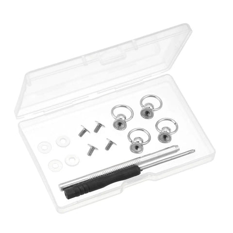 Heavy Duty D Ring Rivets For Leather Purse Hardware With Hole Punch And Screwdriver Built Tough Zinc Alloy Bag Making Kit in clear case.
