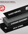 Diagram of Magnetic Tool Holder Storage Organizer 7-Piece Set showing glossy surface, strong magnet, and CR-V steel layers.