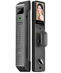Heavy Duty Smart Lock With Slick Face And Fingerprint Scanner Keypad Deadbolt shows sleek design and user interface for secure entry.
